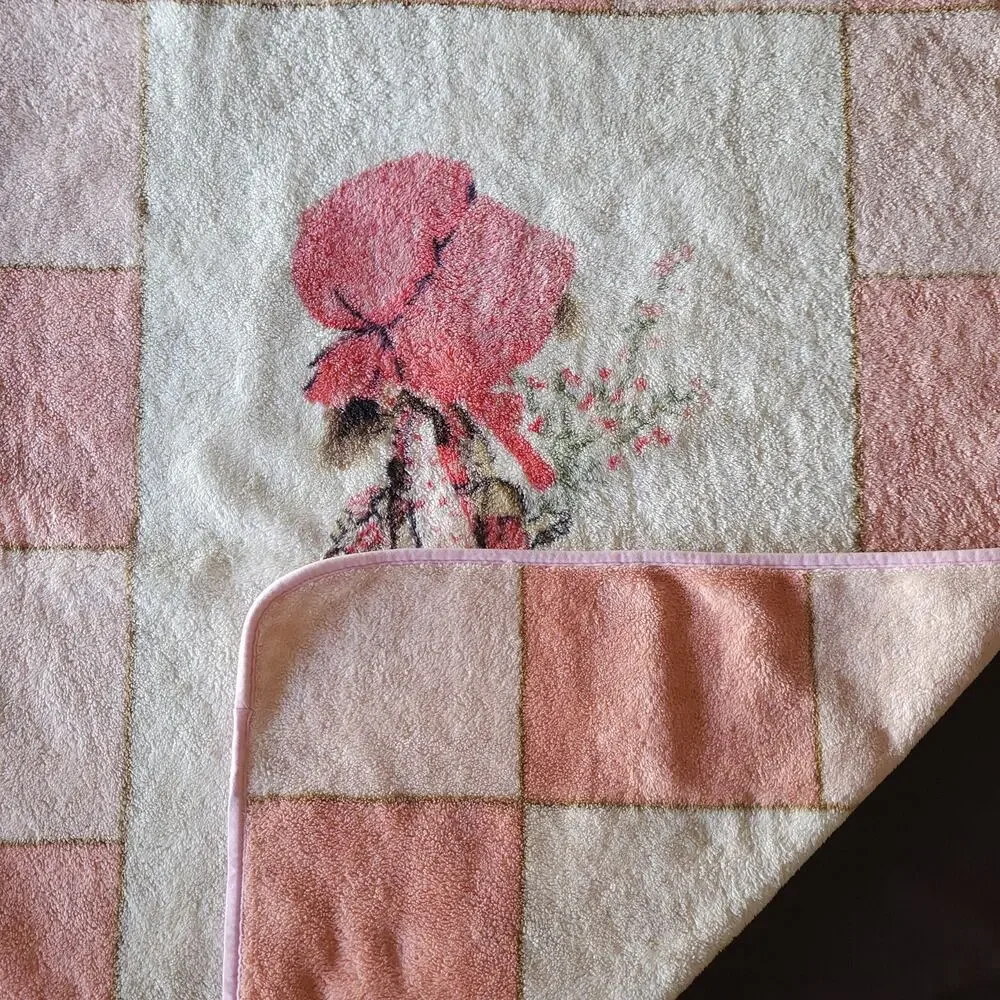 Vtg‎ Holly Hobbie Mink Plush Throw Nursery Blanket Sunbonnet Kawaii  Japan 39x54